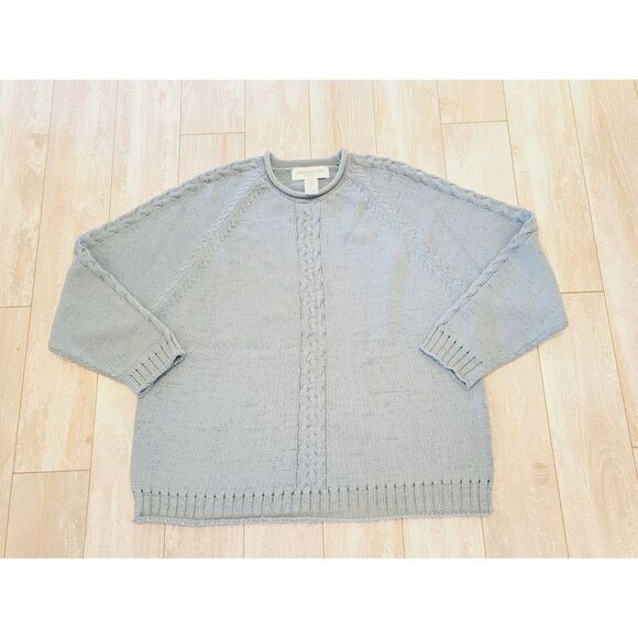 Jones NY Sport L Knit‎ Pullover Sweater Top Slate Blue Gray Heavy LS - Picture 1 of 5